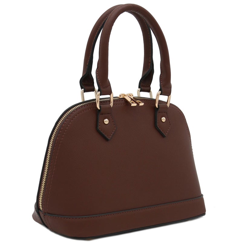 FashionPuzzle Zip-Around Classic Dome Satchel (Coffee) - Image 2